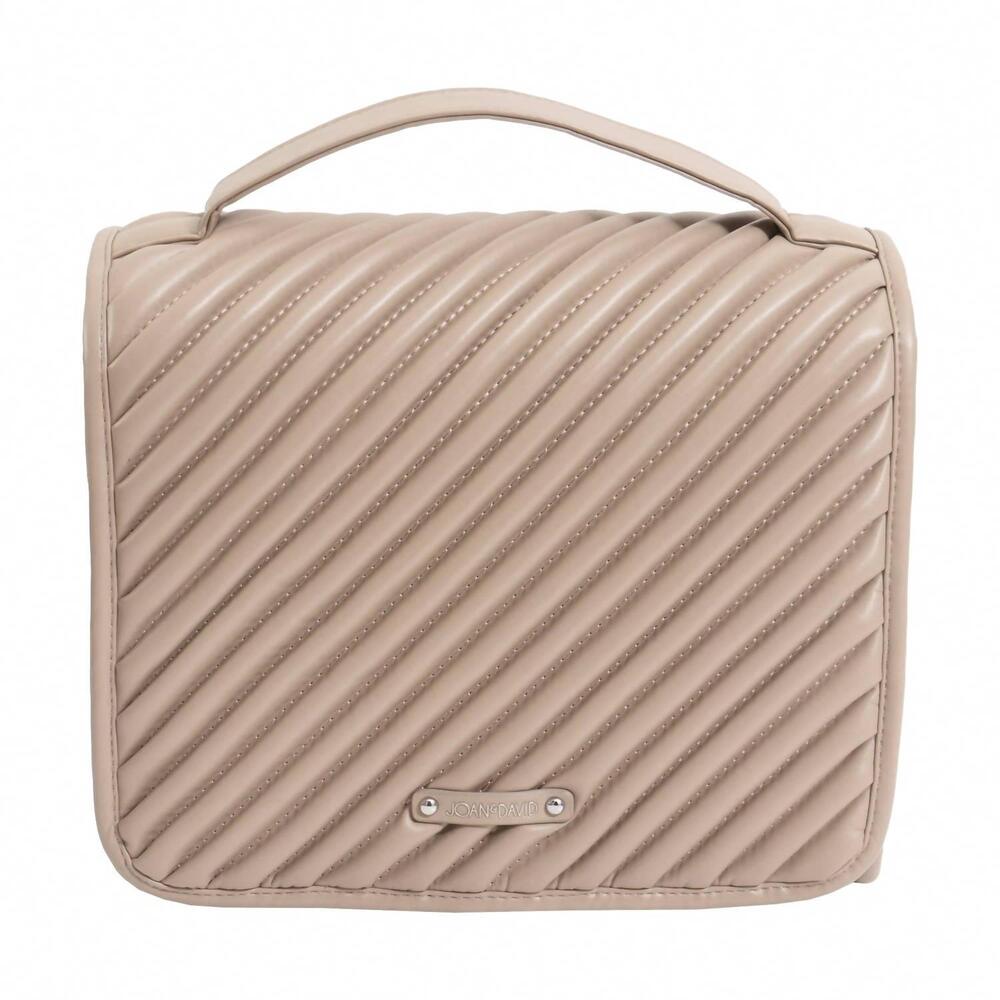 NEW JOAN & DAVID women's large diagonal quilted hanging toiletry case in tan